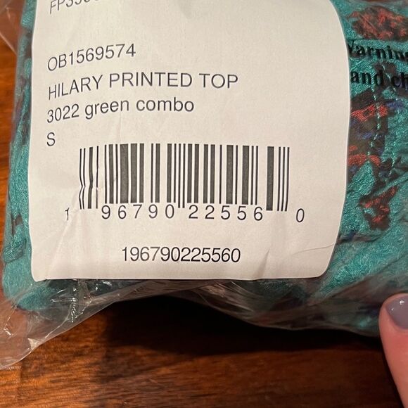 Free People NWT Hilary printed top green Floral combo Size Small Long Sleeve - Picture 4 of 4